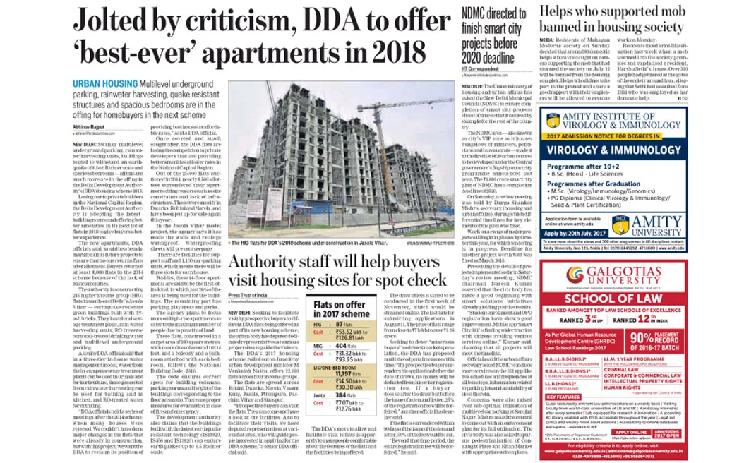 Jolted by Criticisim, DDA to offer best ever apartments in 2018